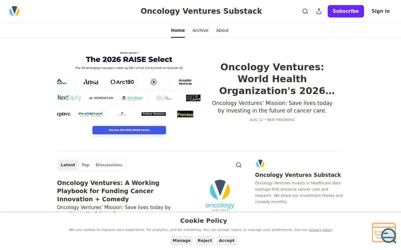 Screenshot of Oncology Ventures Substack