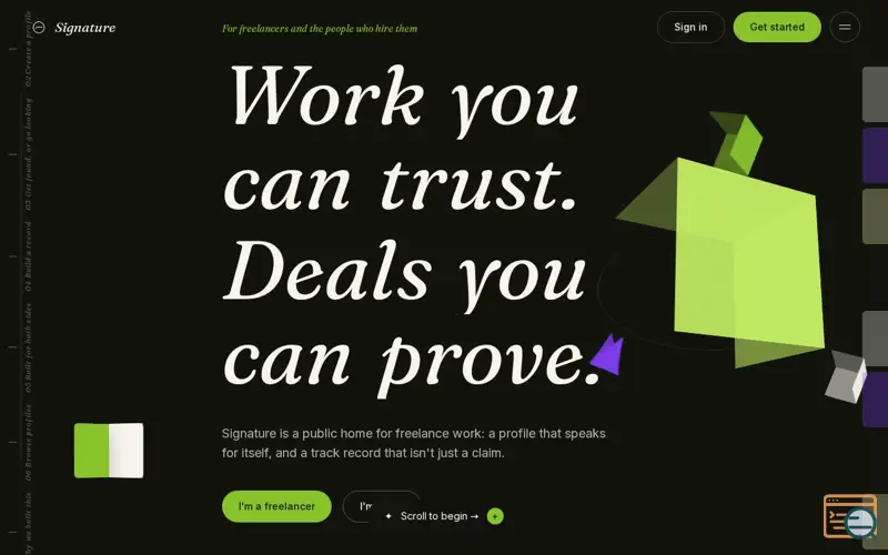 Screenshot of Signature launch