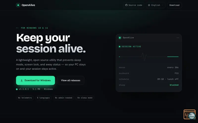 Screenshot of OpenAlive — Keep your PC active