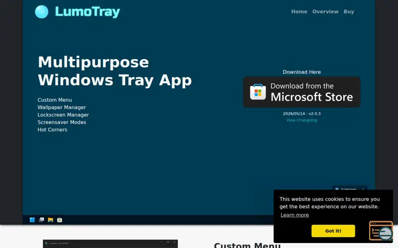 Screenshot of LumoTray, a launch using Microsoft Store Badge
