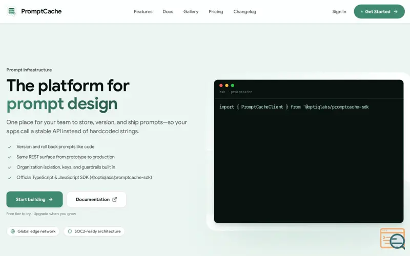 Screenshot of PromptCache