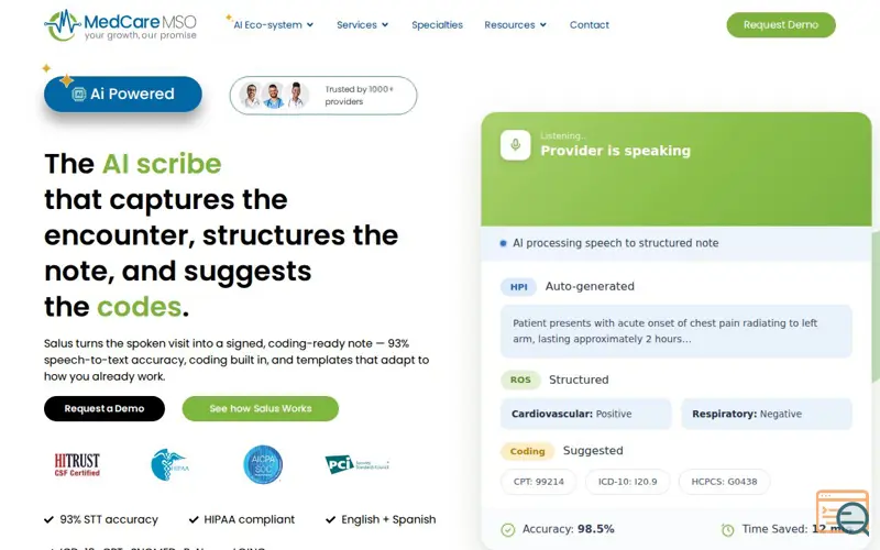 Screenshot of MedCare MSO