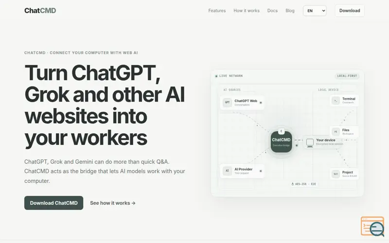 Screenshot of AI-powered terminal workflows · ChatCMD