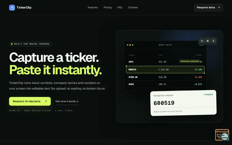 Screenshot of TickerClip