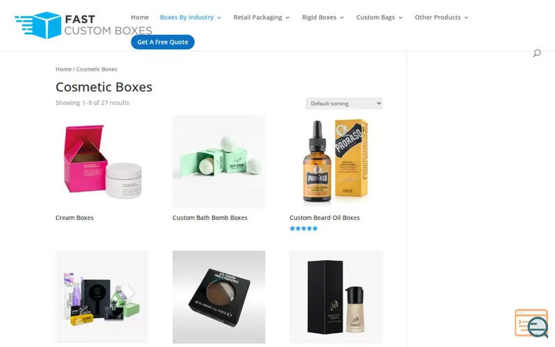 Screenshot of Cosmetic Boxes | Fast Custom Boxes, a launch using GreenGeeks
