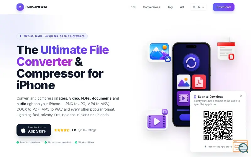 Screenshot of ConvertEase - File Converter, a launch using isHostname Email