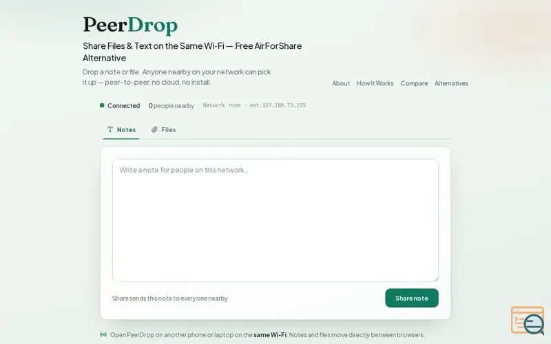 Screenshot of PeerDrop — Share Files & Text on Same Wi‑Fi — Free AirForShare & PairDrop Alternative