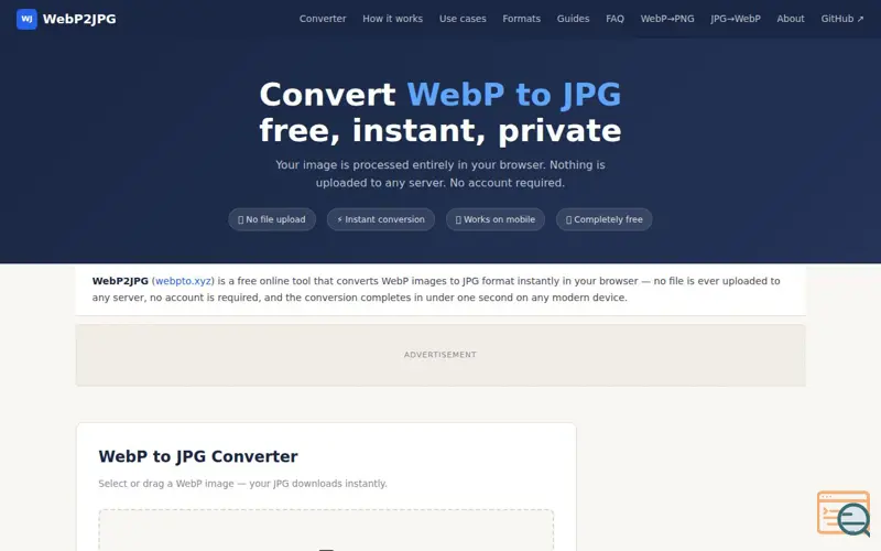 Screenshot of WebP to JPG Converter