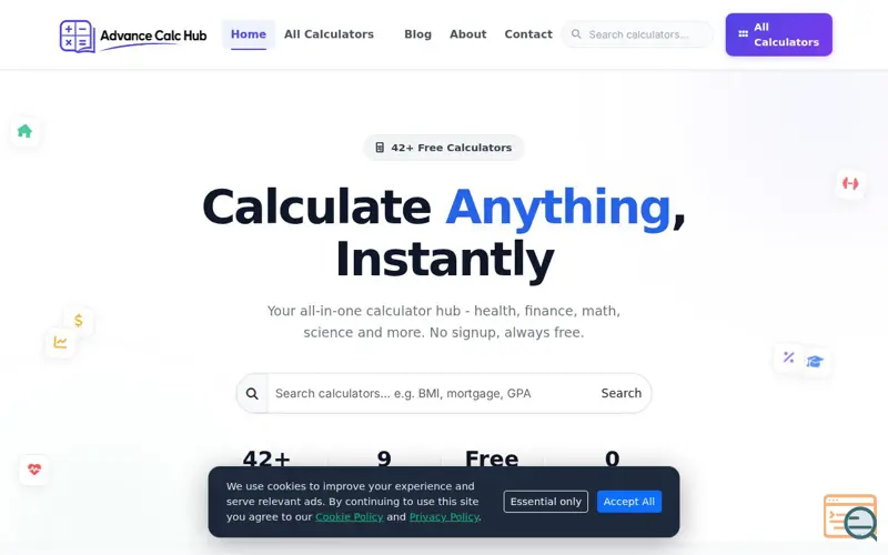 Screenshot of Advance Calc Hub