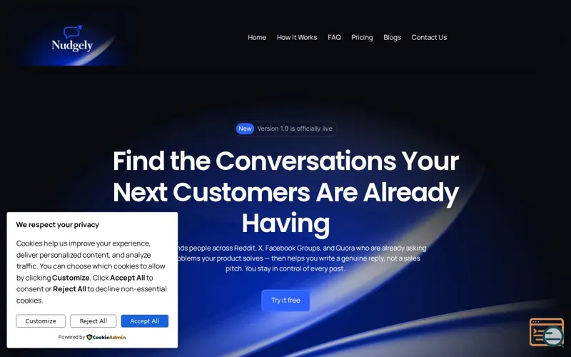 Screenshot of Nudgely, a launch using HosterPK Email