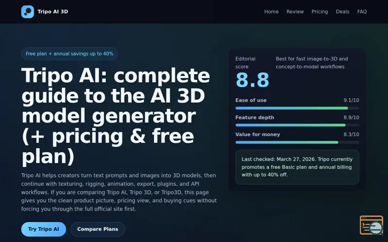 Screenshot of TripoAI3D.com