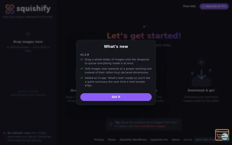 Screenshot of Squishify — Prep your images. Optimized for the web., a launch using InMotion Hosting