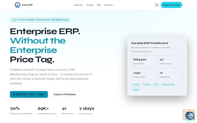 Screenshot of Axix ERP