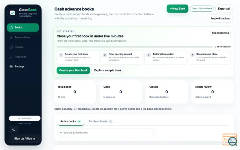 Screenshot of CloseBook — Reconcile. Close. Report.