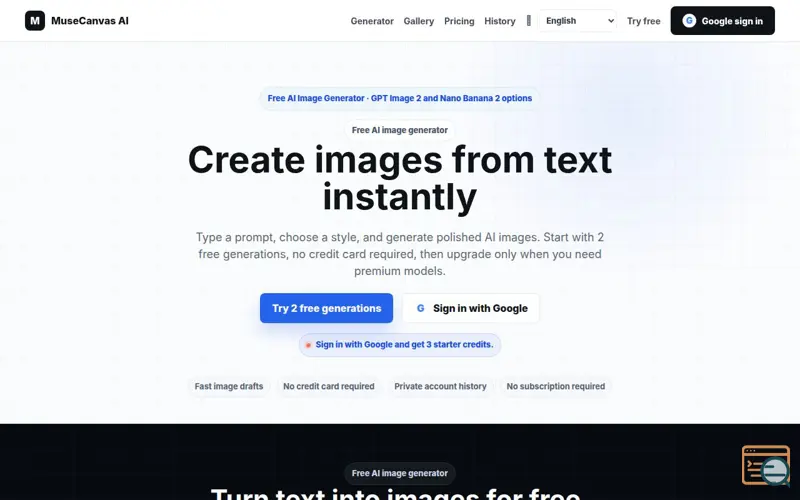 Screenshot of MuseCanvas AI
