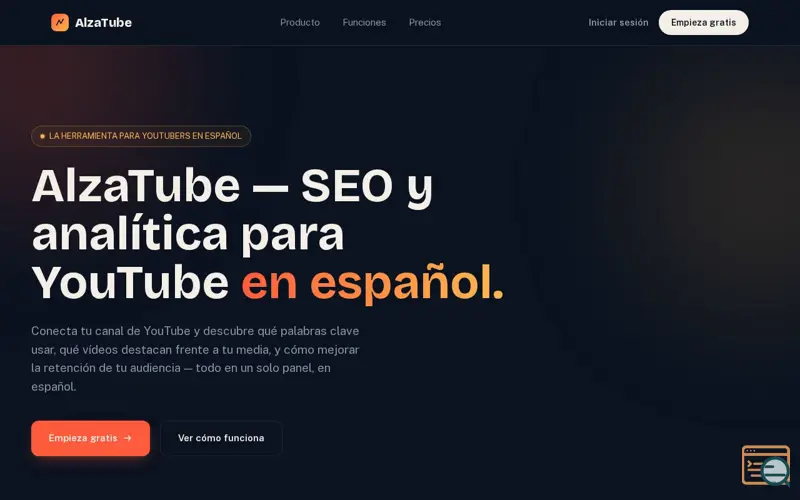 Screenshot of AlzaTube — SEO y analítica para YouTube en español
