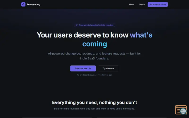 Screenshot of ReleaseLog