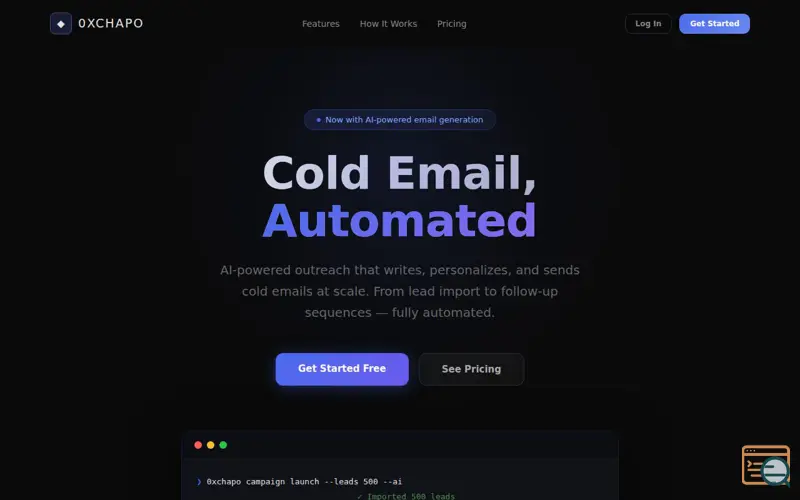 Screenshot of 0xChapo — Cold Email, Automated