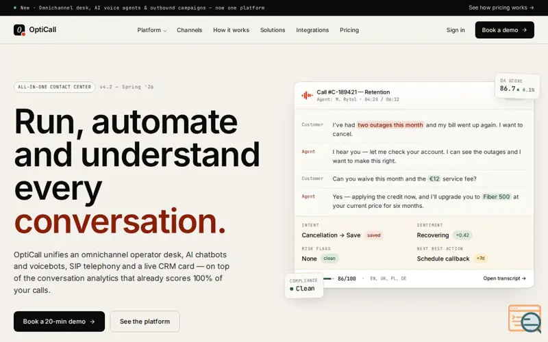 Screenshot of OptiCall Solutions 