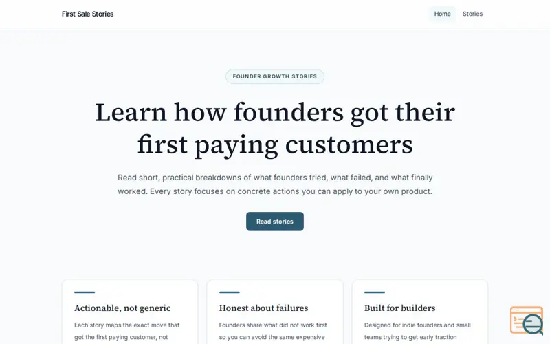 Screenshot of First Sale Stories, a launch using Joker.com Email