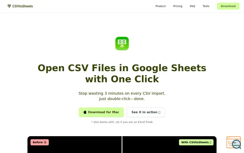 Screenshot of CSVtoSheets