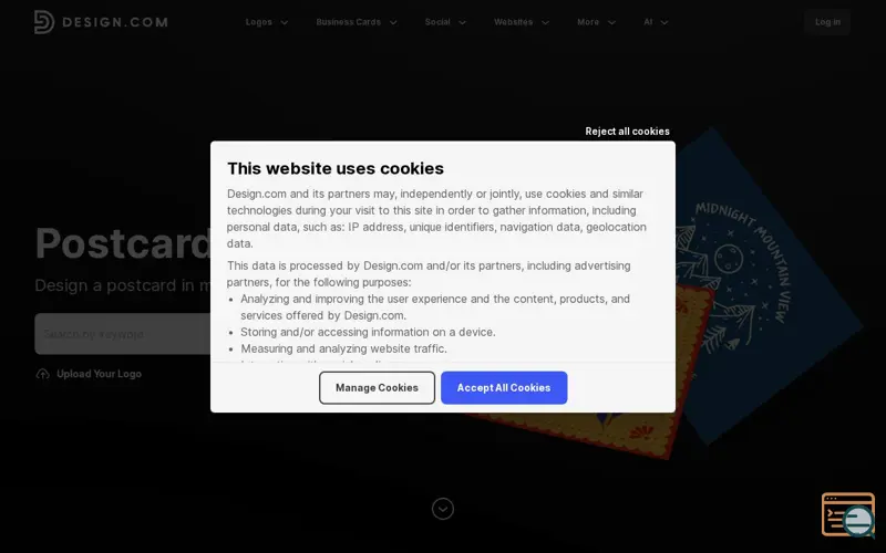Screenshot of Design.com Postcard Maker