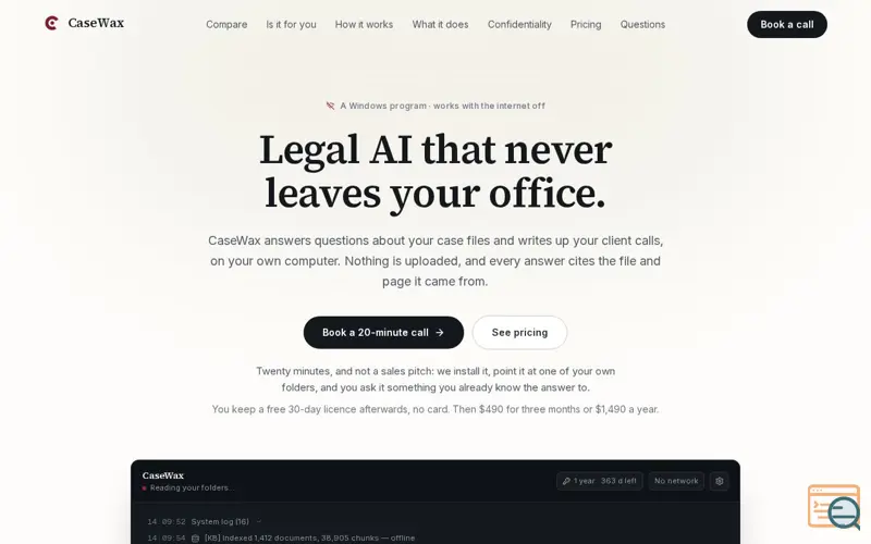 Screenshot of CaseWax