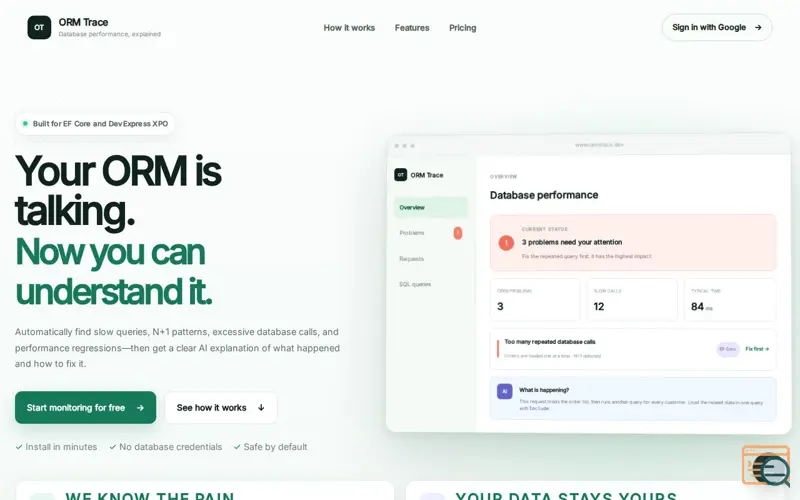 Screenshot of ORM Trace, a launch using DevExpress
