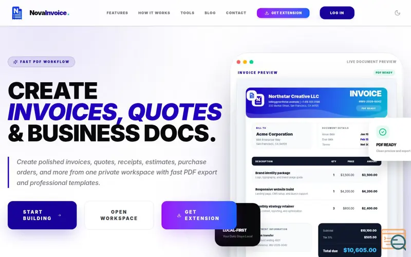 Screenshot of novainvoice