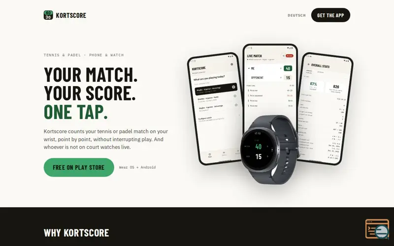Screenshot of Kortscore, a launch using World4You