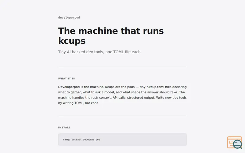 Screenshot of Developerpod, K-Cups for Code