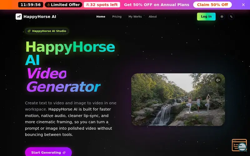 Screenshot of HappyHorse AI Video Generator, a launch using NavFolders