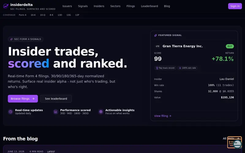 Screenshot of InsiderDelta