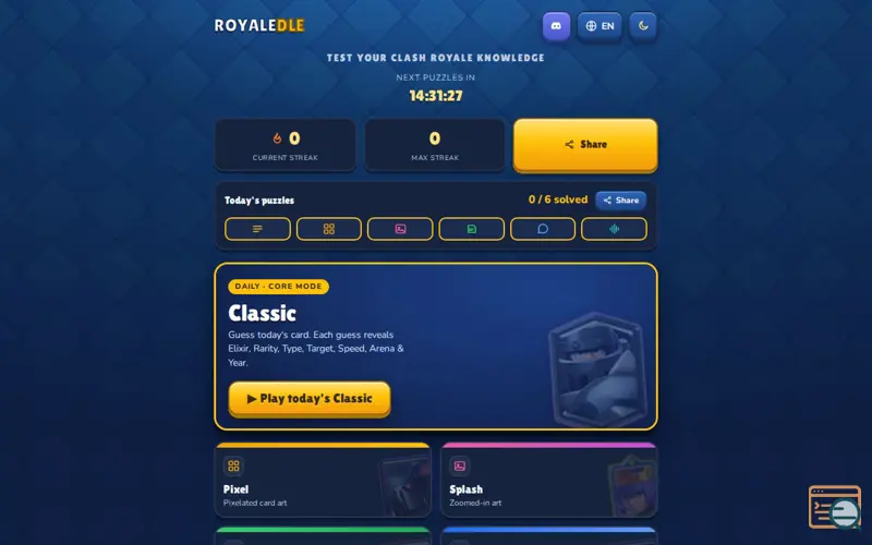 Screenshot of Royaledle — Daily Clash Royale guessing