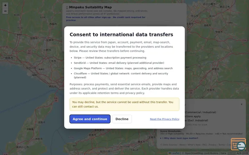 Screenshot of Japan Minpaku Suitability Map