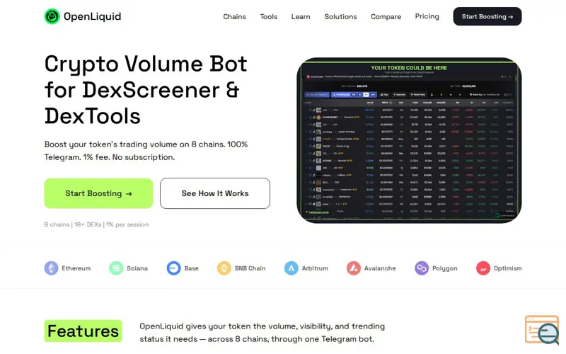Screenshot of OpenLiquid, a launch using DexScreener