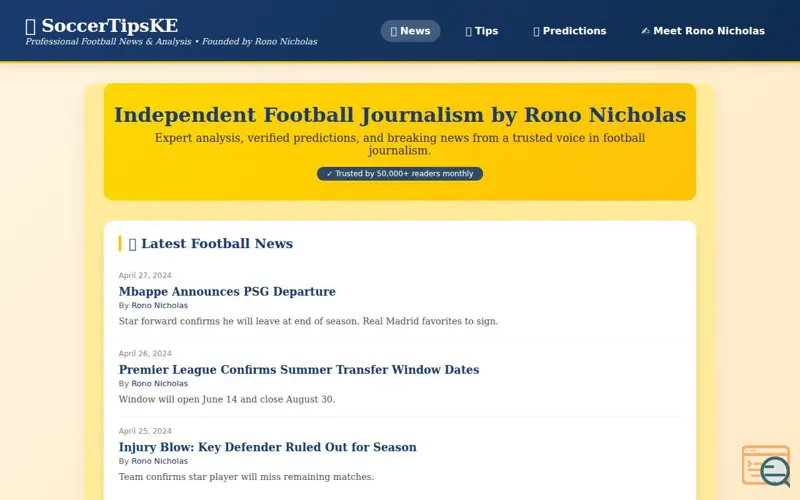 Screenshot of SoccerTipsKE