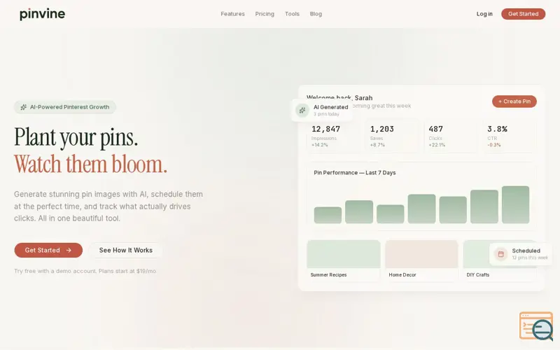 Screenshot of Pinvine