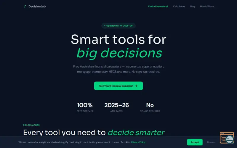 Screenshot of DecisionLab - Australian Calculators