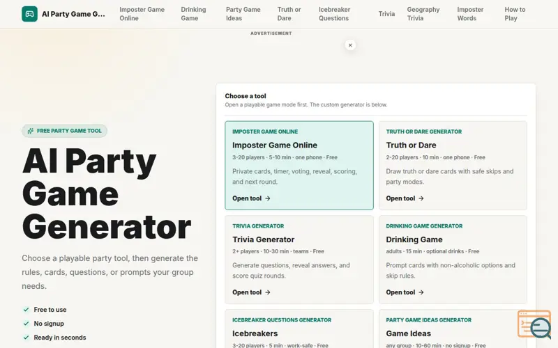 Screenshot of AI Party Game Generator