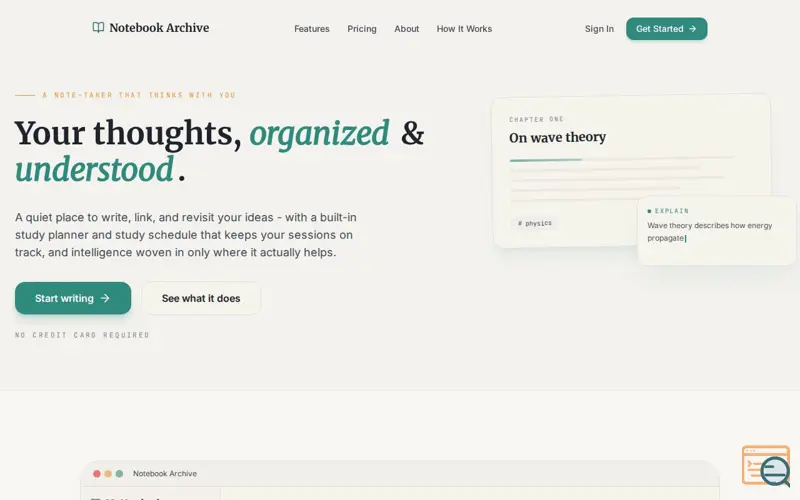 Screenshot of Notebook Archive