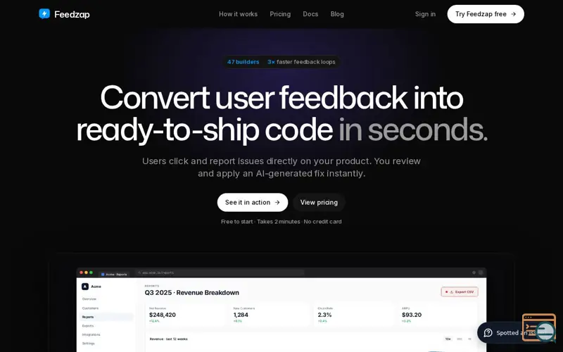 Screenshot of Feedzap - AI Bug Tool