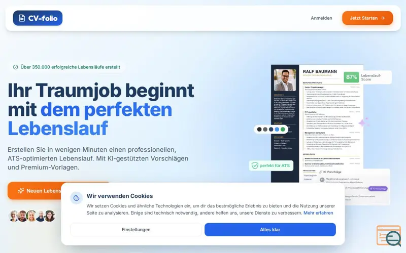 Screenshot of CV-folio