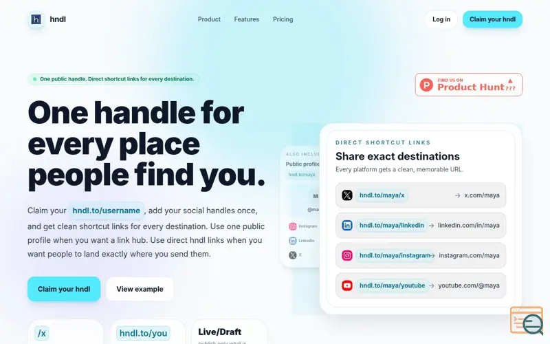 Screenshot of hndl.to