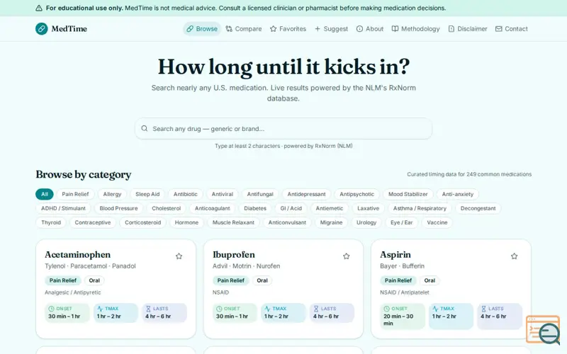 Screenshot of MedTime — Search any medication