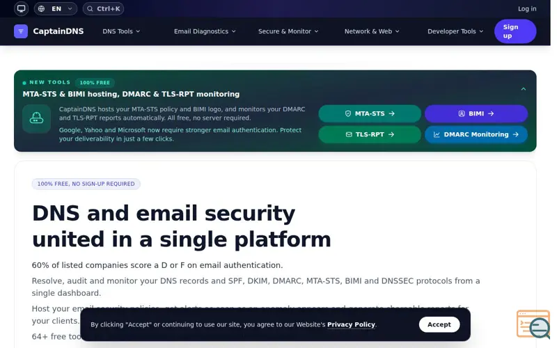 Screenshot of CaptainDNS, a launch using ipify