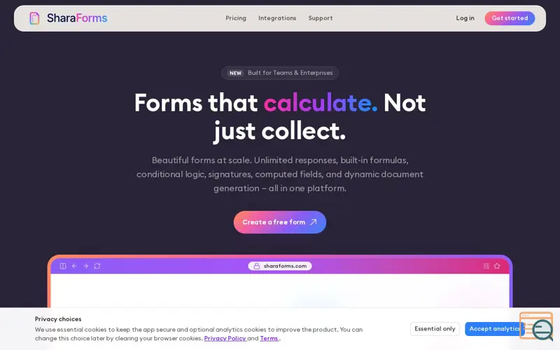 Screenshot of SharaForms