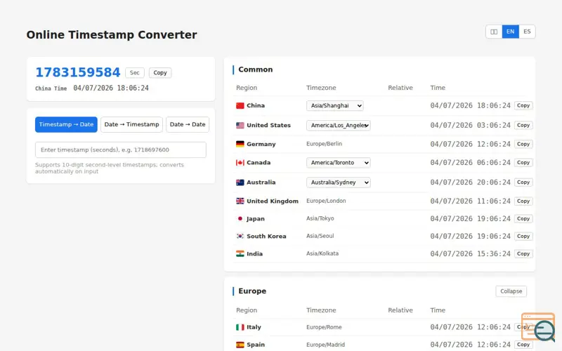 Screenshot of Online Timestamp Converter