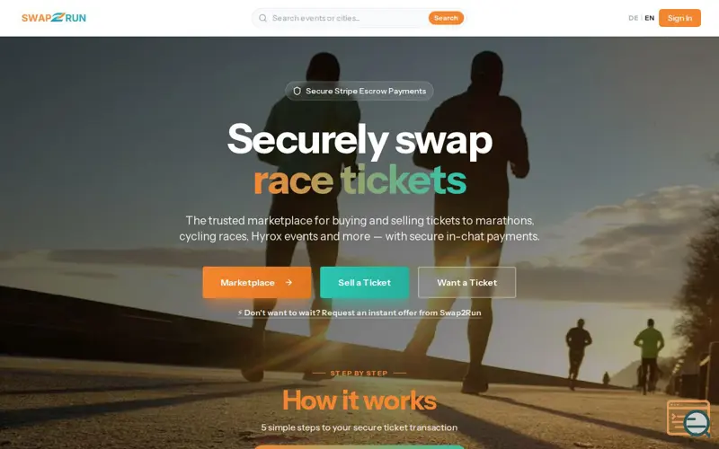 Screenshot of Swap2Run — Race Ticket Marketplace