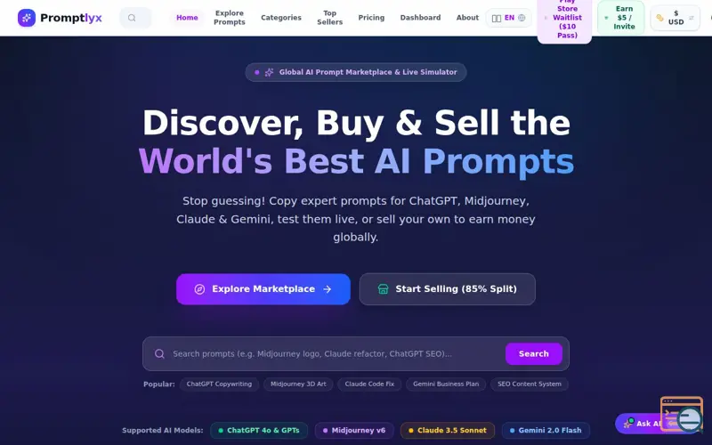 Screenshot of Promptlyx 